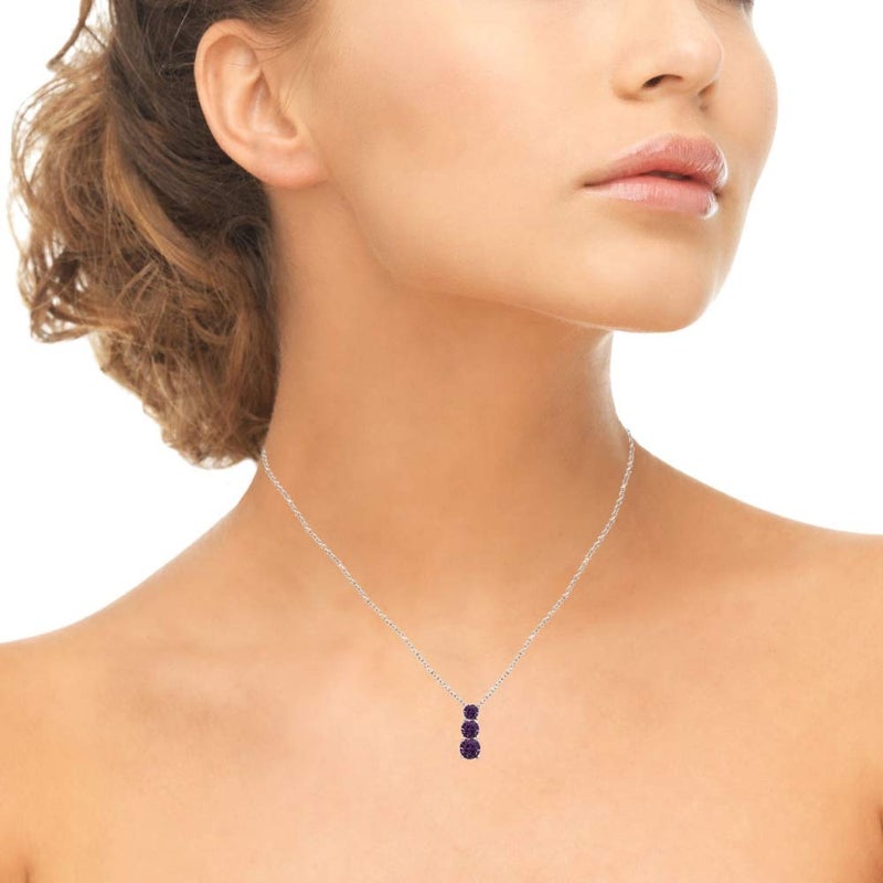 B. BRILLIANT Sterling Silver Purple 3-Stone Journey Slide Pendant Necklace Made with European Crystals - Image 3